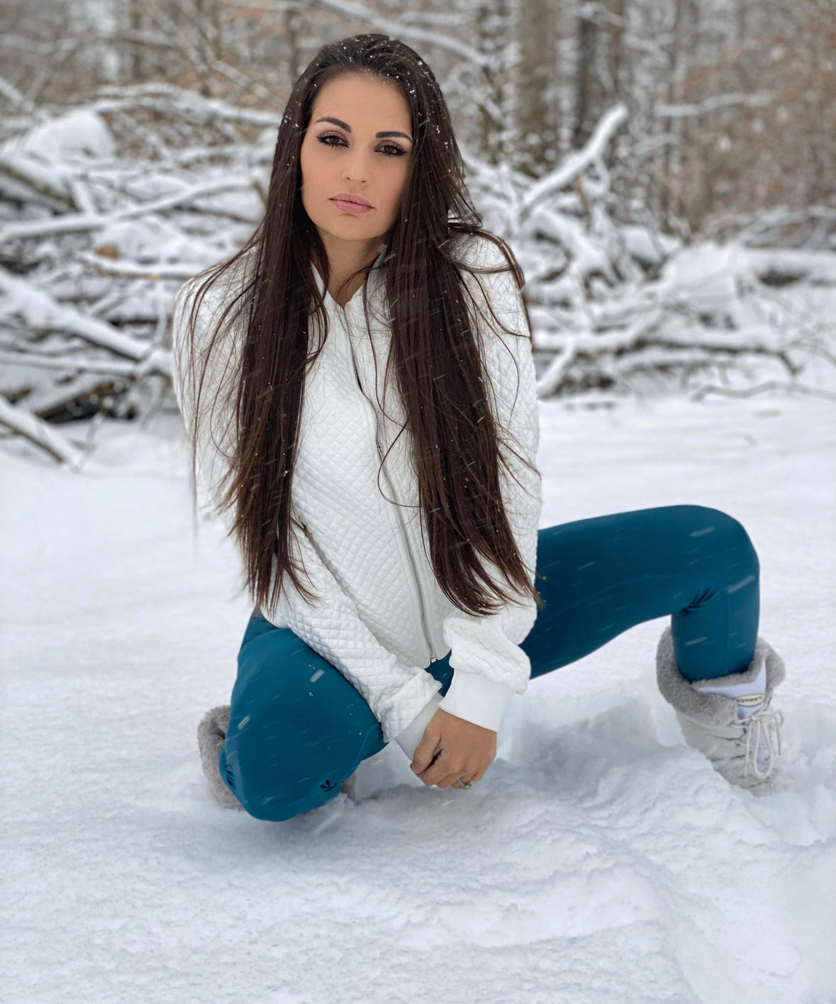 White Diamond Stitched Zip-Up