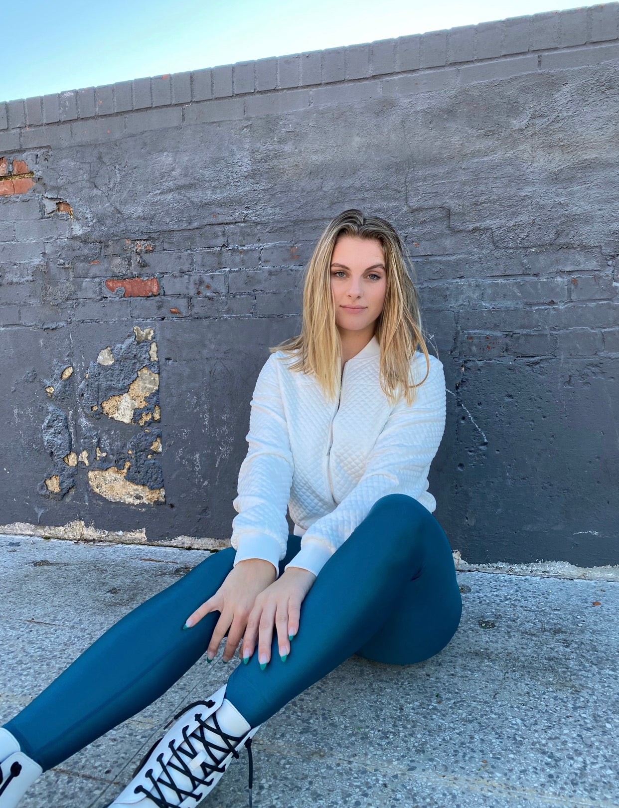 White Diamond Stitched Zip-Up